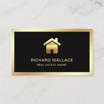 black gold foil home logo real estate agent business card