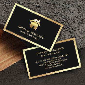 black gold foil home logo real estate agent business card