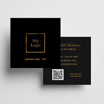 black gold logo qr code elegant  square business card