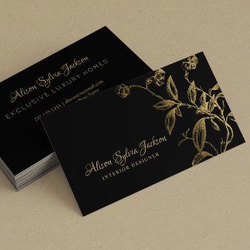 black gold luxury elegant botanical foliage business card