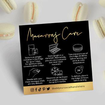 black & gold modern macarons pastry chef square business card