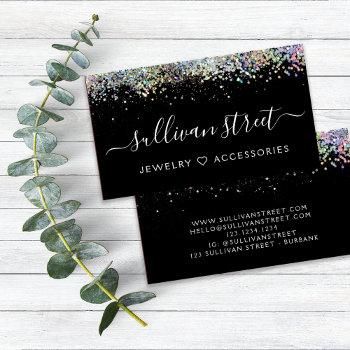 black holographic glitter business card
