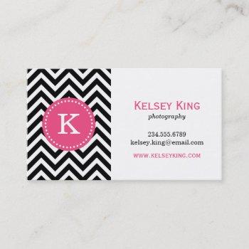 black & hot pink chevron custom monogram business card