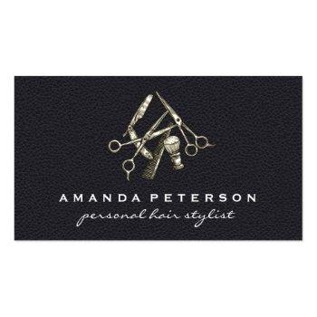 Small Black Leather | Salon Chair | Barber Shop Tools Business Card Front View