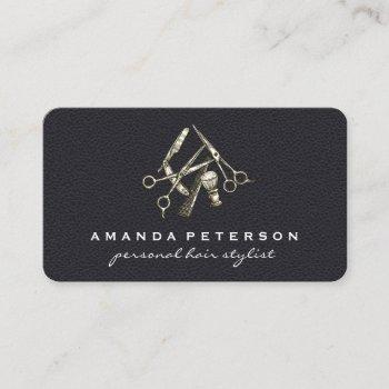 black leather | salon chair | barber shop tools business card