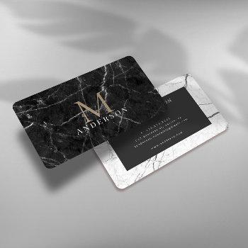 black marble masculine double monogram business card