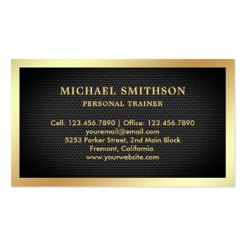 Small Black Mesh Gold Dumbbell Fitness Personal Trainer Business Card Back View