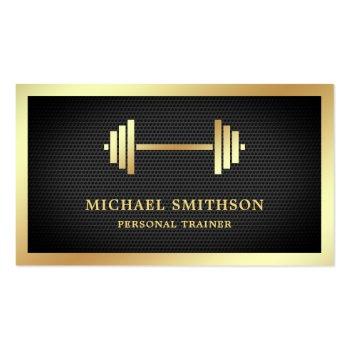 Small Black Mesh Gold Dumbbell Fitness Personal Trainer Business Card Front View