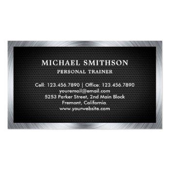 Small Black Mesh Steel Barbell Fitness Personal Trainer Business Card Back View