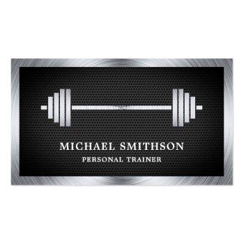 Small Black Mesh Steel Barbell Fitness Personal Trainer Business Card Front View
