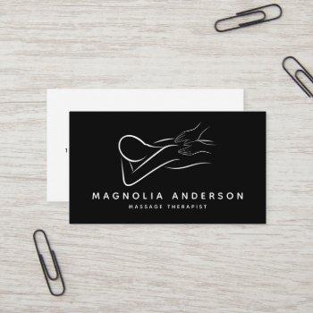 black minimalist professional massage therapist  business card