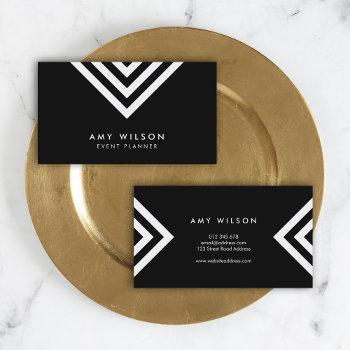black minimalist white chevron geometric business card