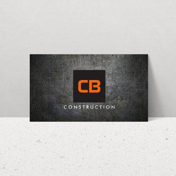 black/orange monogram grunge metal construction business card