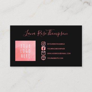 black pink watercolor social media photo & logo business card