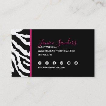 black & pink zebra print qr code business card