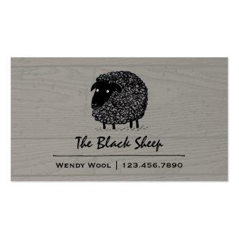 Small Black Sheep On Faux Wood Style Background Business Card Front View