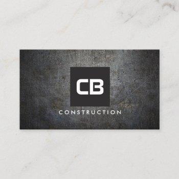 black square monogram grunge metal construction business card