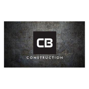 Small Black Square Monogram Grunge Metal Construction Business Card Front View