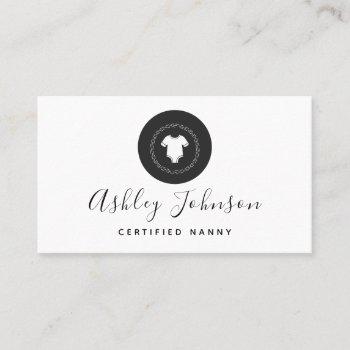 black & white baby jumpsuit logo babysitter nanny business card