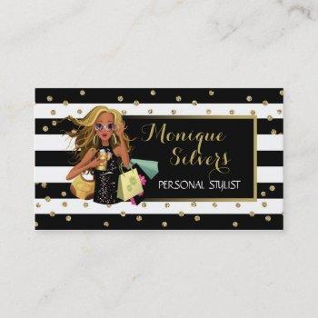 Small Black & White/gold Savvy Shopper Business Card Front View
