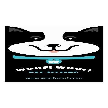 Small Black & White Happy Dog Pet Sitting & Grooming Business Card Front View