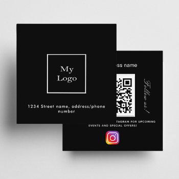 black white logo qr code instagram follow us square business card