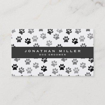 black & white puppy dog paw prints | gray business card