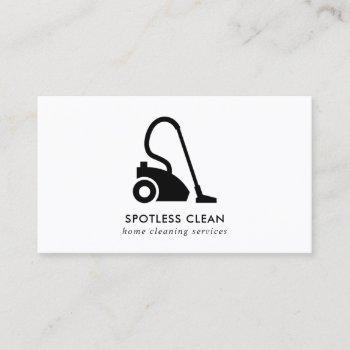 Small Black White Simple Vacuum Cleaner Cleaning Service Business Card Front View
