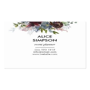 Small Blue And Burgundy Floral Geometric Kraft Square Business Card Back View