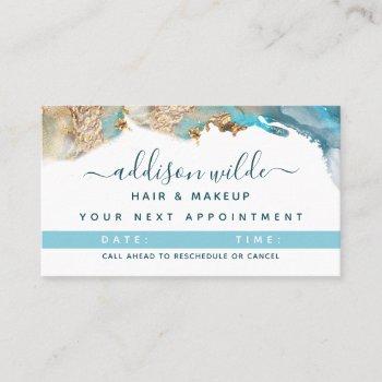 blue and gold modern art liquid watercolor ink appointment card