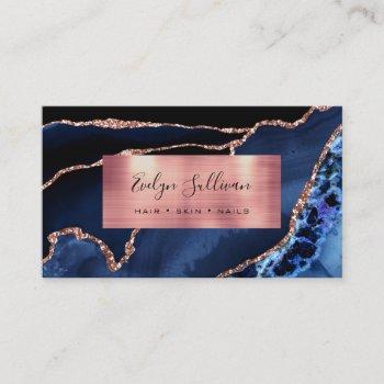 blue and rose gold foil agate  business card