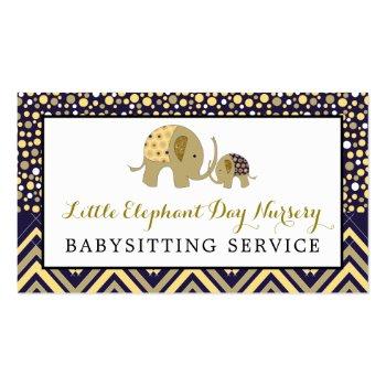Small Blue Boho Elephant, Babysitter, Daycare, Nursery Business Card Front View