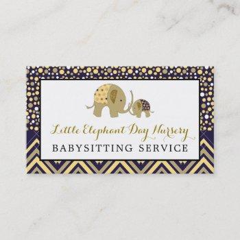 blue boho elephant, babysitter, daycare, nursery business card