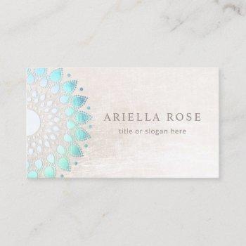blue floral mandala lotus white marble business card