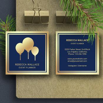 blue gold foil balloons party event planner square business card