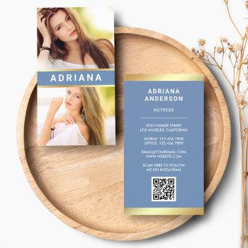 blue gold model actress qr code 2 photo collage business card