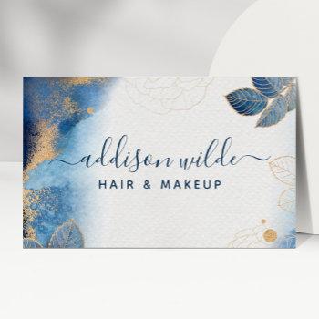 blue gold watercolor botanical leaves abstract business card
