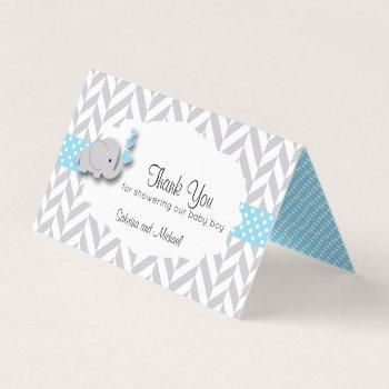 blue & gray elephant baby shower | candy toppers business card