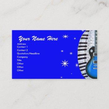 blue guitar piano keyboard & stars business card