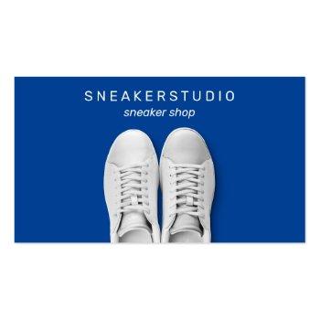Small Blue Gym Walking Trekking Sport Sneaker Shoes Business Card Front View