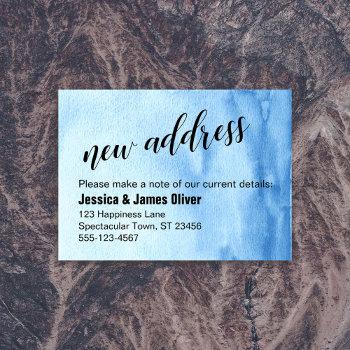 blue ombre watercolor new address handout card