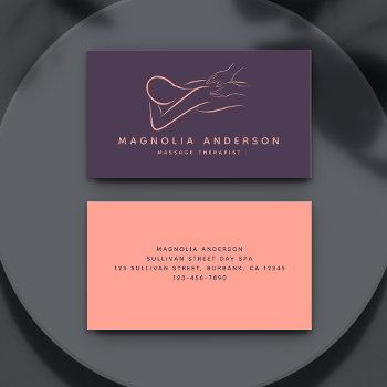 blue peach modern minimalist massage therapist business card