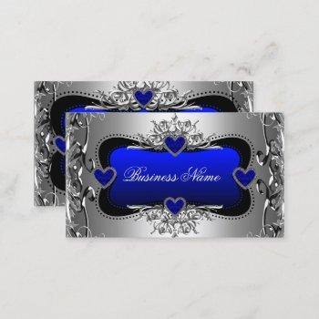 Small Blue Silver Diamond Image Hearts Elegant Business Card Front View
