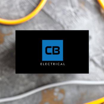 blue square monogram construction, electrical business card