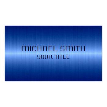 Small Blue Stainless Steel Metal Business Card Front View