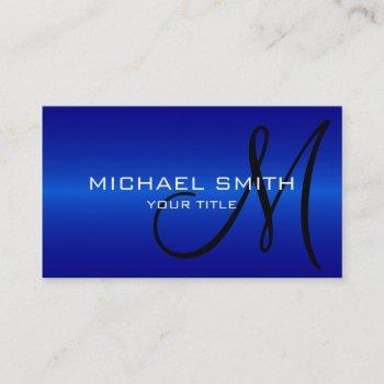 blue stainless steel metal monogram business card