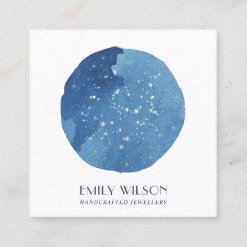 blue star watercolor circle stud earring display square business card