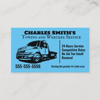 blue tow truck wrecker business card