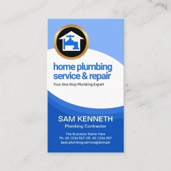 blue water waves curvature plumbing contractor business card