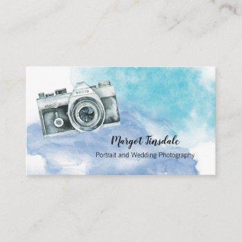 blue watercolor camera photography business card